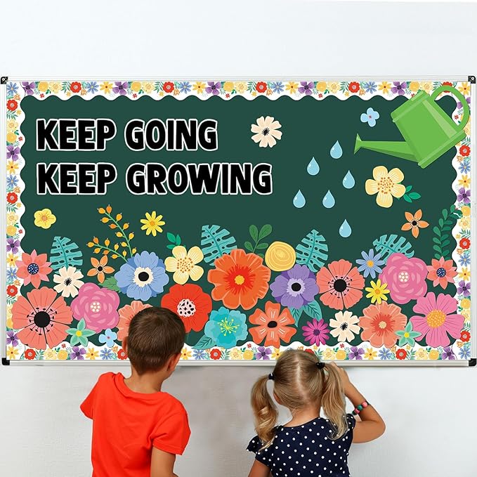 Wildflowers Spring Bulletin Board Decorations Set Floral Flowers Bulletin Board Decor Keep Going Keep Growing Floral Blackboard Borders Sunflowers Cutouts for Back to School Classroom Wall Decor