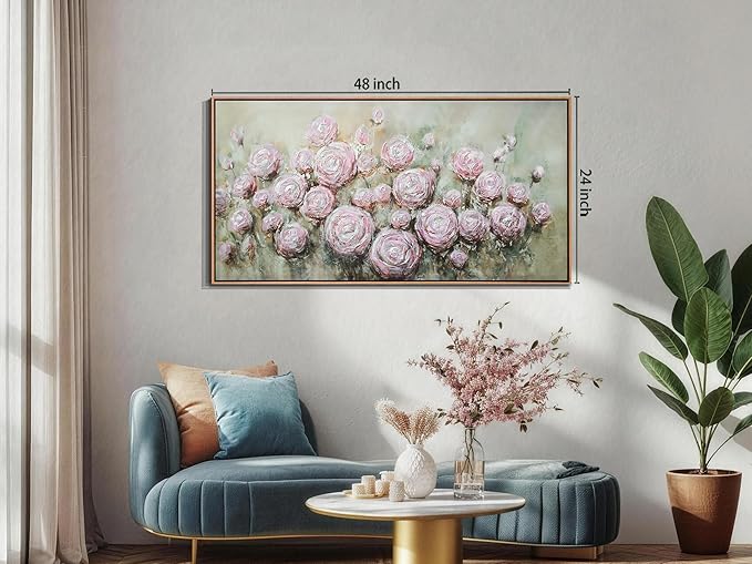 Arjun Flowers Wall Art Framed Canvas Art Wall Decor Living Room, Roses Floral Painting Textured Large Bedroom Artwork Picture Home Office Dining Room, 48"x24"