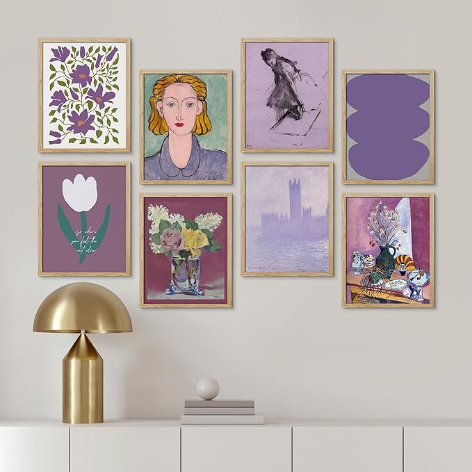 SIGNWIN Framed Poster Bathroom Decor, Wall Art Room Decor Multicolor for Living Room, Bedroom, Office Purple Female Portrait Lavender Flowers Vintage Illustrations Bohemian - 8"x10"x 8 Natural