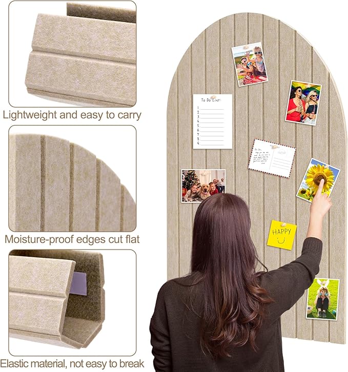 31.5 X24 Inch Large Arch Felt Bulletin Board with 50 Wooden Pushpins Decorative Picture Framed Display Board Felt Tile Wall Organizer for School Home Office Boho Wall Decor(Dark Camel)