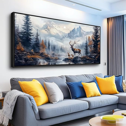 KELIYUAN Large Canvas Lushan Mountain Scenery Wall Art For Living Room Black Framed Wall Decorations For Bedroom Office Murals Printed Artworks Restaurant Wall Artwork Home Decor Aesthetics 32"X72"