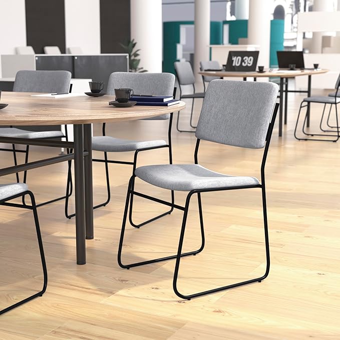 Flash Furniture HERCULES Series 500 lb. Capacity High Density Gray Fabric Stacking Chair with Sled Base
