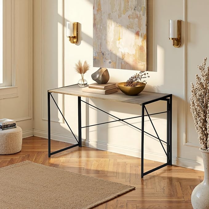 Homy Casa 47.2 Inch Foldable Laptop Desk, Space-Saving Computer Table with No Assembly Required, Sturdy Metal Frame, Minimalist Design for Home Office, Study, or Small Spaces, Vintage Brown
