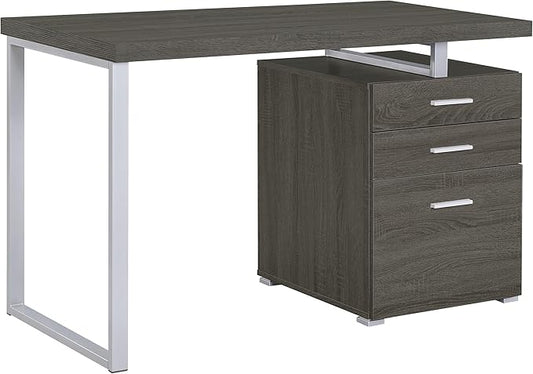 Coaster Home Furnishings Brennan Modern Contemporary Home Office 3-Drawer Writing Desk with Drawers Computer Desk Study Table File Cabinet Storage Silver Metal Frame Weathered Grey 800520