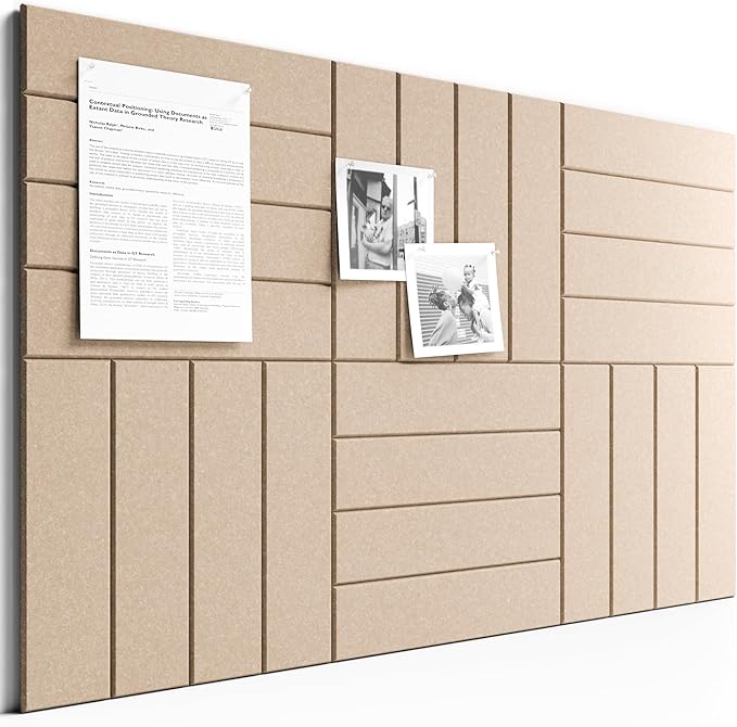 Bumusty Large Cork Board Alternative-36 x 24" Felt Bulletin Board Tiles, with 30 Pushpins, 40 Adhesive Tabs, 6-Pack Slat Wall Paneling, Cork Boards for Office Push Pin Board Felt Board-Taupe