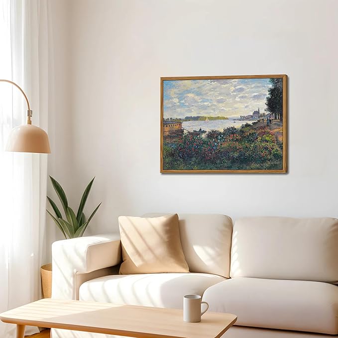 Framed Claude Monet Wall Art – Vintage Landscape Painting Wall Decor, Impressionist Living Room Wall Art, Classic Aesthetic Canvas Prints for Bedroom Kitchen Bathroom – 16"x24"