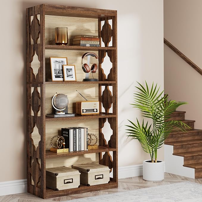 Tribesigns 6-Tier Bookcase, 70-Inch Tall Freestanding Bookshelf with Storage Shelves, Open Bookcase Wood Display Shelving Unit for Living Room Bedroom, 2PCS