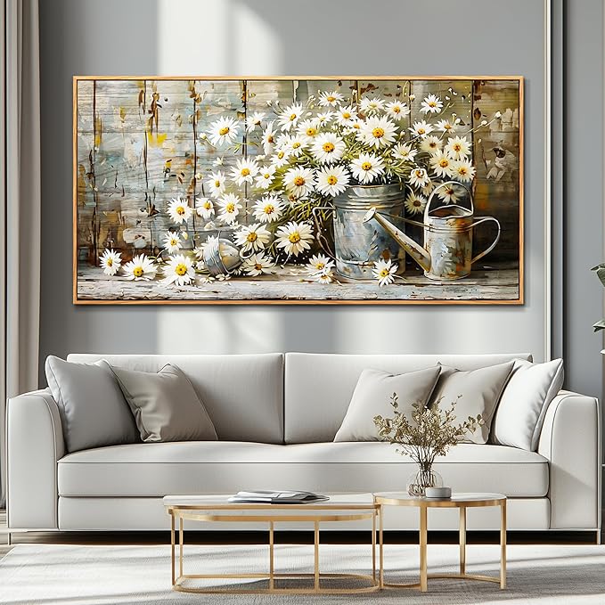 PHAOHUAXM Large Canvas Wall Art For Living Room Wall Decoration Printing Artwork Retro White Flower Dining Room Bedroom Bathroom Kitchen Wall Painting Home Decoration Aesthetics 30x60 In Wood Frame