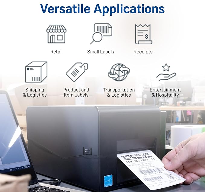 TSC TE210 Desktop Thermal Label Printer for Postage, Shipping Tags, Receipts, Barcodes, Retail, Small Business, School, Home Office, and Stickers, USB, Ethernet, Serial, 4 Inch Width