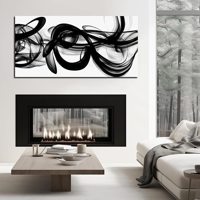 Abstract Canvas Wall Art for Living Room Large Size,Black and White Pictures for Wall.Black Home Office Wall Decor Ready to Hang 29 x 58 Inch
