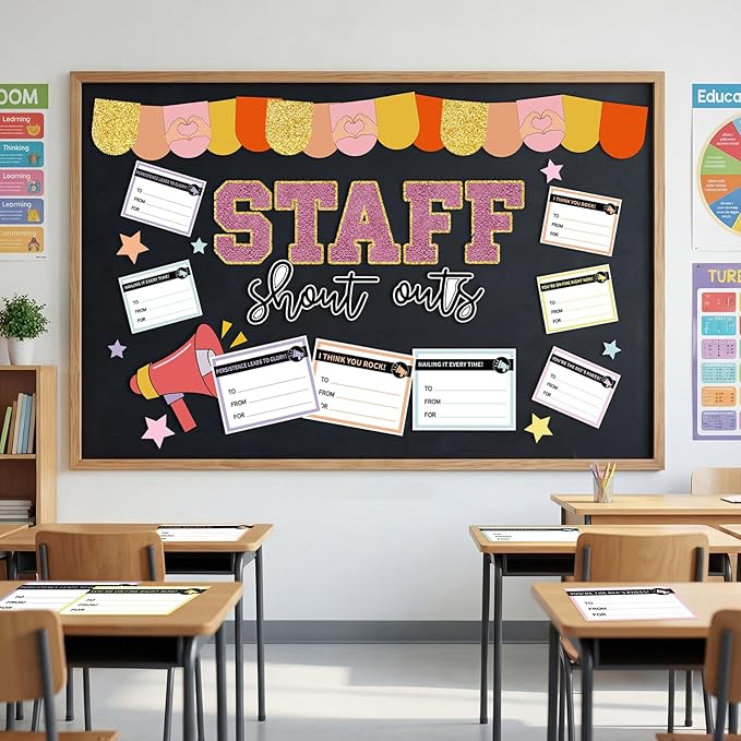 Bulletin Board Decoration Kit Staff Shout Out Bulletin Board Set with 20 Pcs Shout Out Appreciation and Recognition Cutouts for Office Appreciation Wall Door