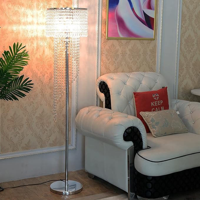 beaysyty Modern Style Crystals Floor Lamp Chrome Finish and Plentiful Crystals for Reading Corner Lamp for Office Cafe,Den,Living Room Bedroom - 3 Lights