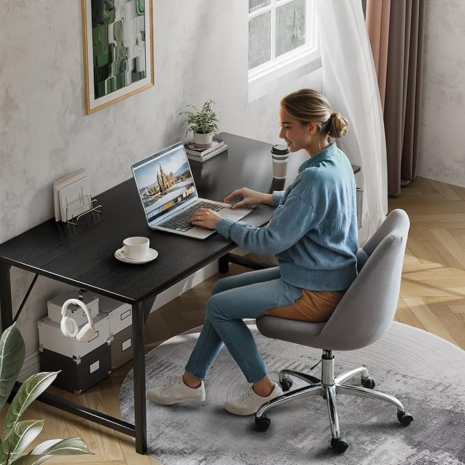 Shahoo Office Computer Desk, 32 Inch Student Home Table for Writing Work with Headphone Hook and Storage Bag, Dark Black