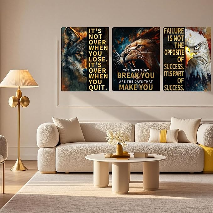 3 Panel Print Canvas Wall Art Motivational Office Wall Decor Painting Inspirational Posters Modern Inspiring Artwork for Home Living Room Bedroom Wall Decor Office Wall Art Ready to Hang - 48"Wx24"H