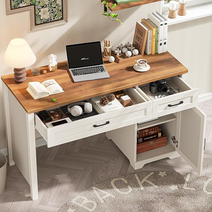 Vabches Farmhouse 47" Executive Desk,Computer Desk with Drawers and Storage Cabinet, Workspace for Home Office and Study