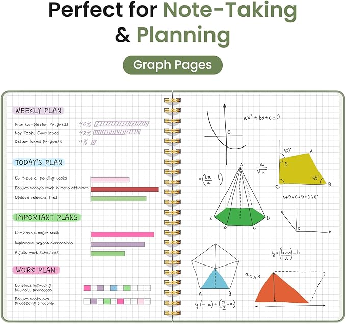 Taja Graph Spiral Journal Notebook for Women & Men, 140 Pages, Graph Paper Hardcover Notebook for Planning & Tracking, Journals for Graphing, A5(5.7" x 7.9") – Green