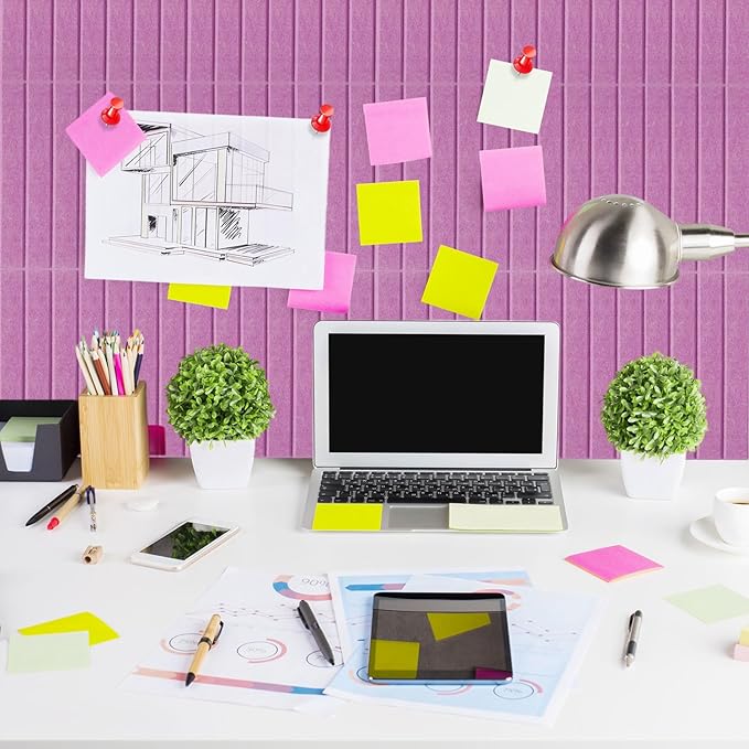 Honoson 12 Pack 47" x 35" Large Cork Board Alternative Felt Bulletin Board Wall Tiles with Safe Square Adhesive Large Roll Cork Tiles for Walls Organize Home Office Classroom Pin Panels(Purple)