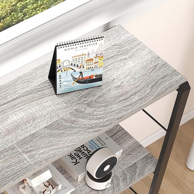 FOLUBAN Small Bookshelf and Bookcase, 3 Tier Low Short Book Shelves, Rustic Wood and Metal Shelving Unit for Small Spaces, Bedroom Living Room, Light Grey