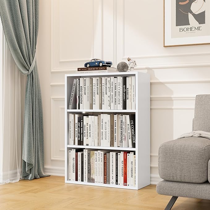4-Tier Steel Standing Book Shelf, Multipurpose Open Storage Rack for Entryway, Living Room, Bedroom, Garage，Metal Bookshelf (White, 35.4" Hx27.5 Wx11.8 D)
