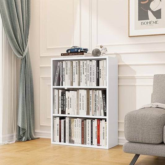 4-Tier Steel Standing Book Shelf, Multipurpose Open Storage Rack for Entryway, Living Room, Bedroom, Garage，Metal Bookshelf (White, 35.4" Hx27.5 Wx11.8 D)