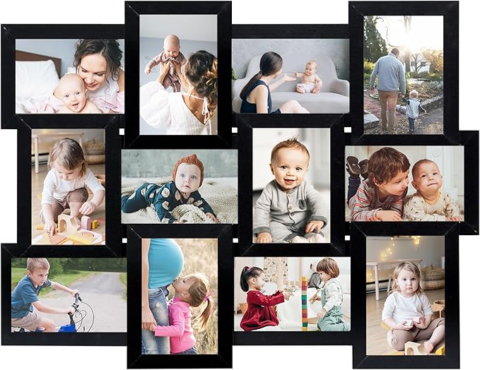 HELLO LAURA Collage Picture Frames for Wall 12 Openings - Black Photo Frames Display Multiple Photos for Wall Hanging Photo Frame Christmas Gifts for Family Friends Lover