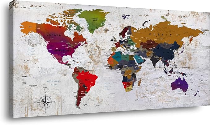 ZEYDRT Canvas Wall Art world map Wall Art for Office Living Room Home Decorations artwork Canvas Art Wall Decor map of the world Wall Decoration Vintage Office for Home Bedroom Decoration20 x40 …