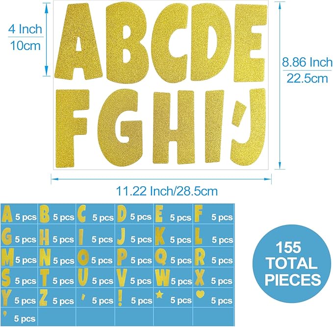 Glitter Bulletin Board Letters for Classroom Alphabet Poster Board Letters for Bulletin Board Display Home School Classroom Decor(Gold,4 Inch)