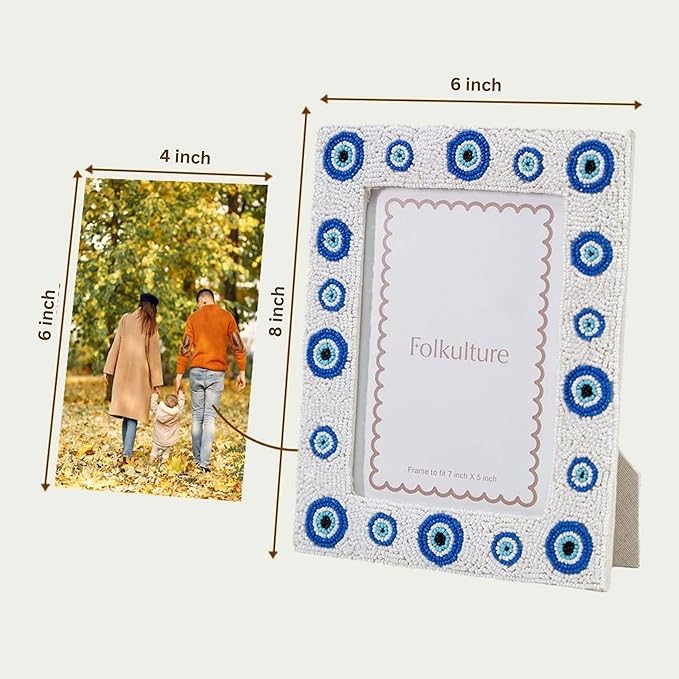 Folkulture Picture Frame for Wall or Tabletop | Evil Eye 4x6 Aesthetic, Cute, Protective Evil Eye Design Photo Frame| Vertical & Horizontal Display | Handmade Housewarming Gifts