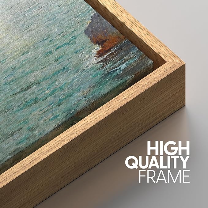SIGNWIN Framed Canvas Print Wall Art Set Coastal Seascape Classic Ocean View with Sailboat and Rocky Shoreline Illustrations Modern Art Decorative for Living Room, Bedroom, Office - 24"x36"x3 Natural