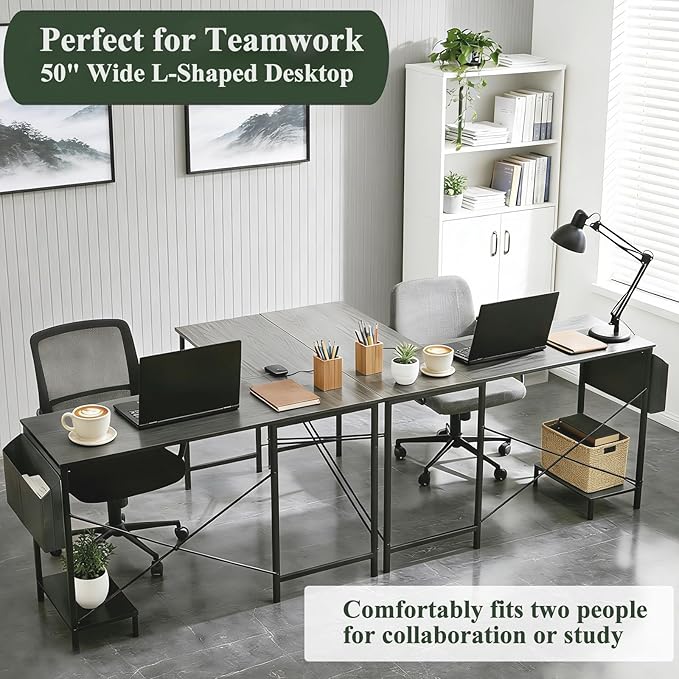 L Shaped Desk, 50 Inch Reversible Computer Desk Corner Gaming Table with CPU Stand & Storage Bag, Sturdy Metal Frame PC Workstation for Home Office