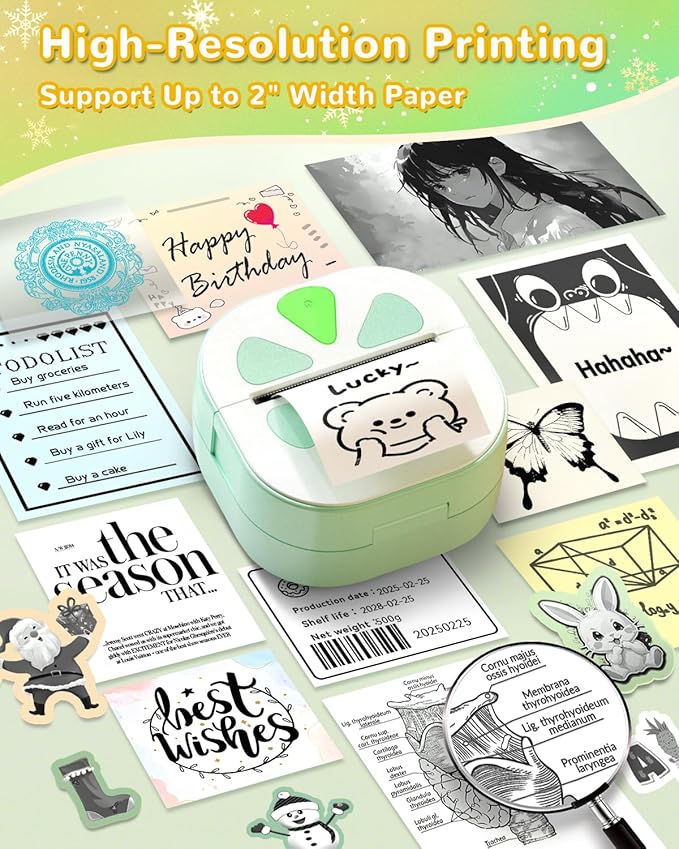 Mini Sticker Printer, D20 Portable Bluetooth Inkless Thermal Sticker Maker Machine with 3 Rolls Paper, Pocket Print Pods Label Maker for iphone, Impresora Portátil for Study Note, DIY, Kids Gift