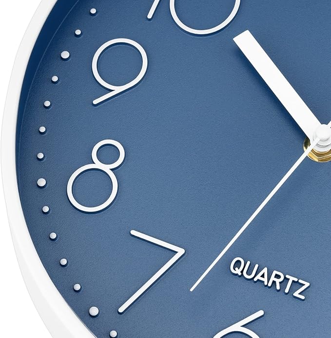 Foxtop 10 Inch Wall Clock Silent Non-Ticking Battery Operated Quartz Round Modern Simple Wall Clock Decorative for Bedroom Kitchen Home Office School (Cerulean)