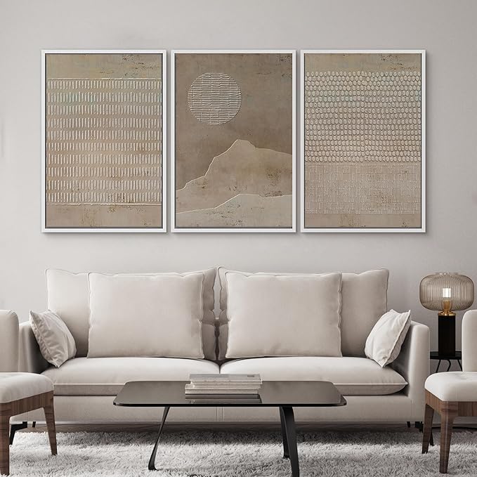 SIGNWIN Framed Canvas Print Wall Art Set Grunge Minimal Brown Polygons Graffiti & Street Art Abstract Illustrations Modern Art Decorative Nordic for Living Room, Bedroom, Office - 24"x36"x3 White