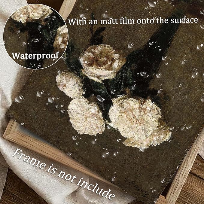 unrio Vintage Floral Wall Art Prints - Retro Moody Roses Canvas Art Decor Rustic Farmhouse Wall Decor - Antique Flower Botanical Painting Picture Aesthetic for Bedroom Bathroom Living Room Office (8" x 10"-UNFRAMED)