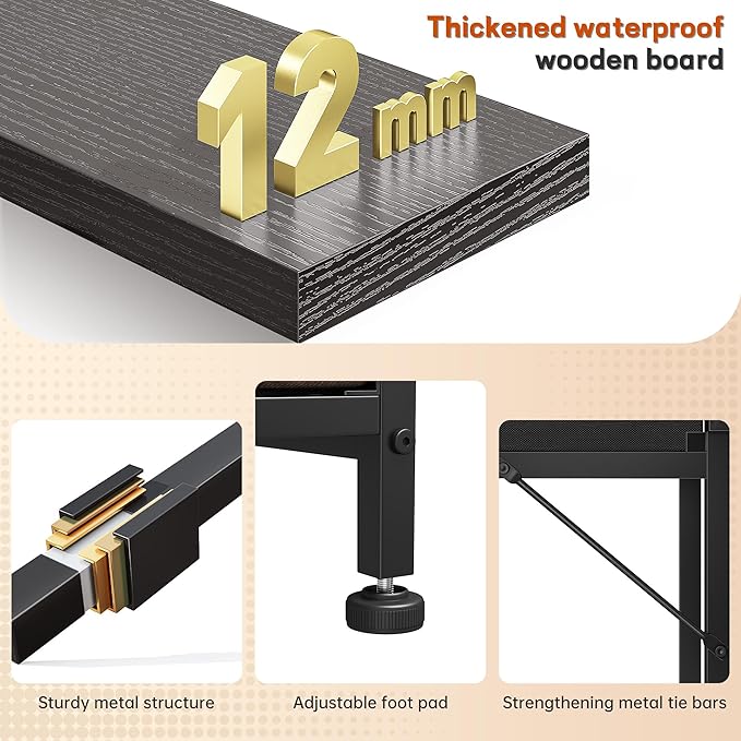 31.5Inch Office Computer Desk with LED Lights & 2 Fabric Drawers, Gaming Desk with Side Pocket & Ergonomic Monitor Stand, Small Space Study Writing Table with Anti-Tip Design,Black