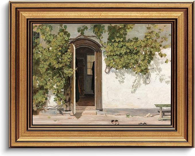 Gold Framed Wall Art Vintage Canvas Wall Art Lvy Climbing The Walls Opening Door Artwork Prints Picture for Living Room Bedroom Farmhouse Bathroom Office Decor, 8x10