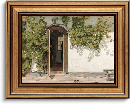 Gold Framed Wall Art Vintage Canvas Wall Art Lvy Climbing The Walls Opening Door Artwork Prints Picture for Living Room Bedroom Farmhouse Bathroom Office Decor, 8x10
