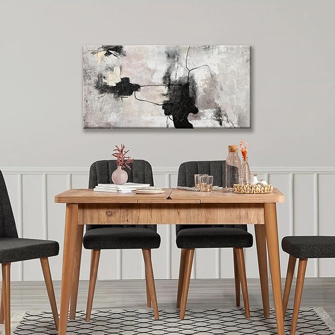 QSQ Black And Off-White Abstract Wall Art Minimalist Canvas Art Wall Decor Paintings Artwork For Walls Modern Abstract Art Prints Picture For Bedroom Hallway Office Home Wall Decor 20" W x 40" L