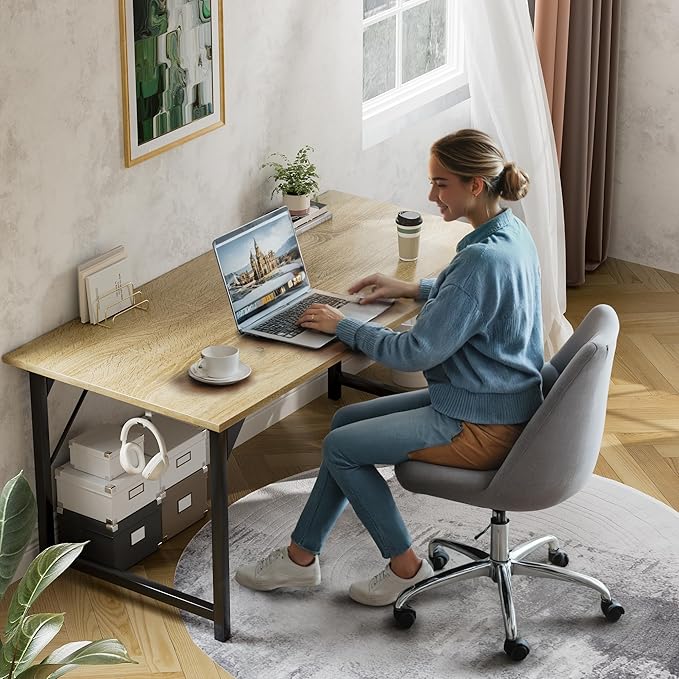 Shahoo Office Computer Desk, 48 Inch Student Home Table for Writing Work with Headphone Hook and Storage Bag, Oak