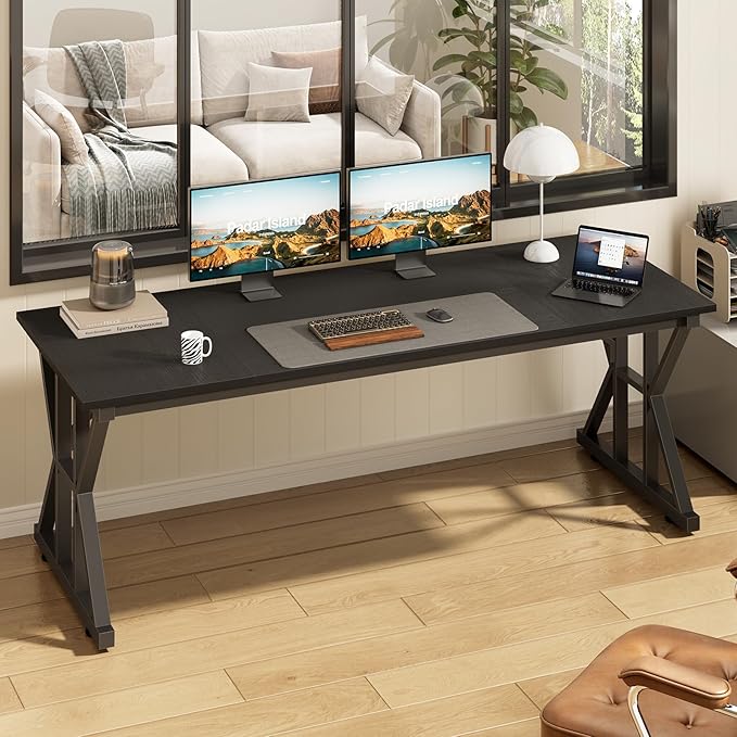 TVU 63-Inch Executive Desk, Large Office Desk with Thicken Frame, Computer Desk Modern Simple Desk for Home Office, Black