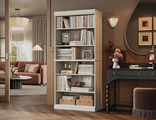 Palace Imports Solid Wood Bookcase - 6-Tier Floor Standing Bookshelf - 71.5" H x 32" W - Off White, Tall Bookcase - 100% Eco-Friendly Wooden Storage Shelf for Living Room - Modular Cabinets