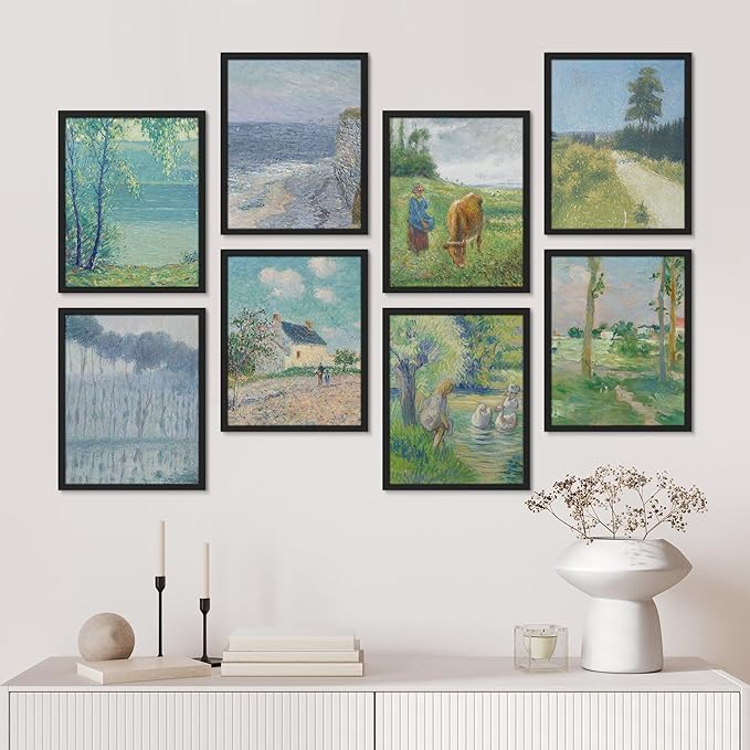 SIGNWIN Framed Poster Wall Art Set of Vintage Posters Vintage Landscape Watercolor Nature Landscape, Rustic Framhouse Decor for Living Room, Bedroom, Office - 11"x14"x 8 Black