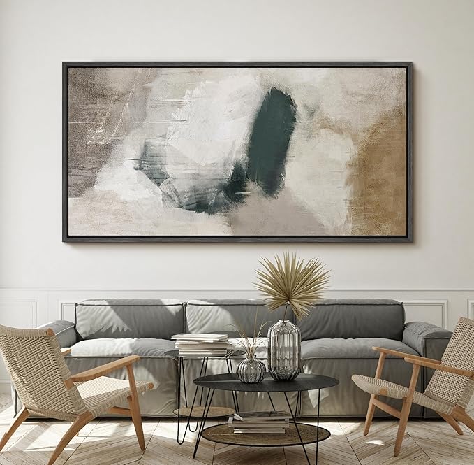 SIGNFORD Extra Large Framed Canvas Neutral Abstract Brushstroke Illustrations Modern Art Calm Warm for Living Room, Bedroom, Office - 60"x30"