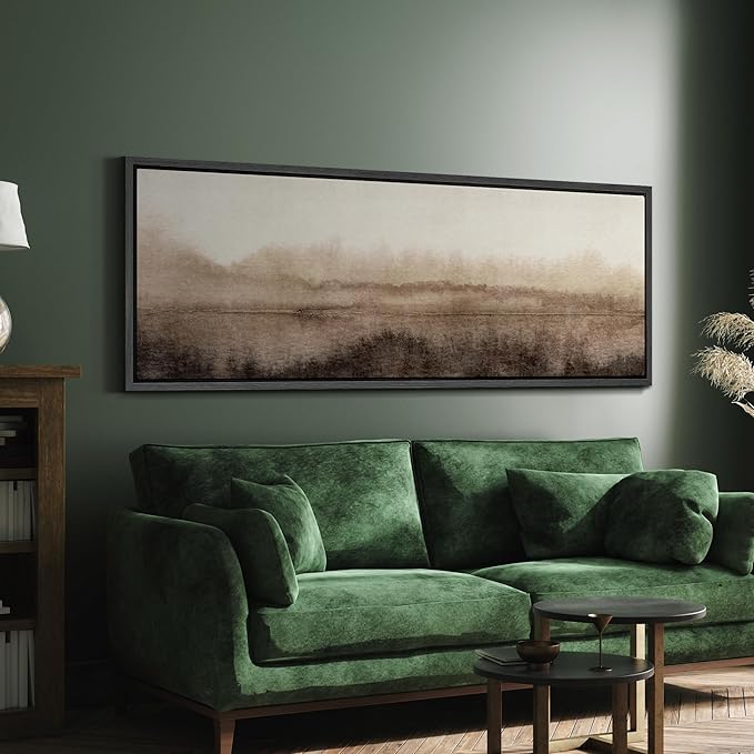 SIGNFORD Large Framed Canvas Misty Woodland Neutral Landscape Illustrations Modern Art Calm Warm for Living Room, Bedroom, Office - 60"x20"