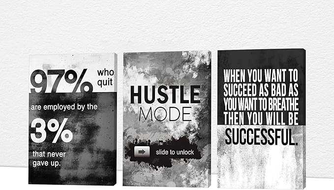 Office Wall Art-3 Panel Motivational Wall Art, Inspirational Quotes Canvas Art for Home Office, Entrepreneur Words Poster Frame 12'x18'x3Pcs