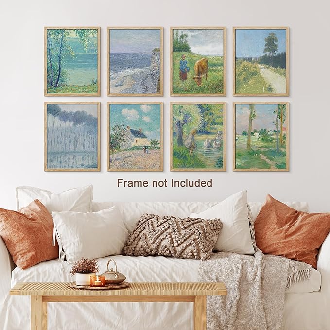 SIGNWIN Poster Wall Art Set of Vintage Posters Vintage Landscape Watercolor Nature Landscape, Rustic Framhouse Decor for Living Room, Bedroom, Office - 8"x10"x 8