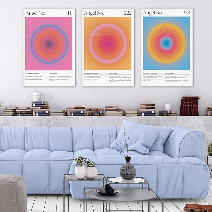 SHMAO Colorful Gradient Aura Angel Numbers Poster Canvas Wall Art for Room Aesthetic Inspirational Spiritual Wall Art Paintings Abstract Minimalist Wall Decor for Bedroom 20"x30" x 3 Pcs