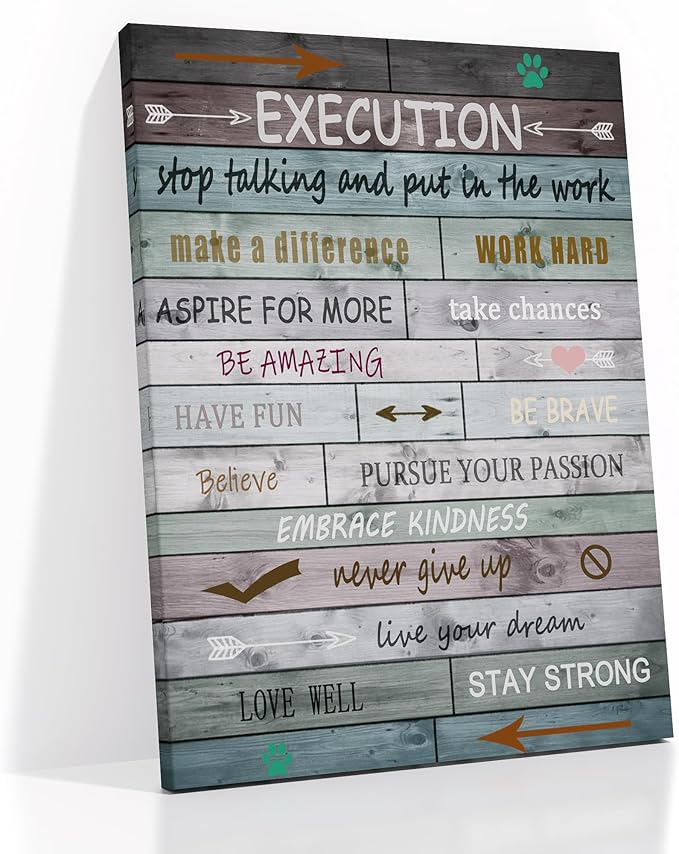 Motivational Poster Wall Art Execution Inspirational Entrepreneur Quotes Print on Canvas Picture Painting Wall Decor Artwork for Bedroom Office Gym Classroom Stretched and Framed [18" W x 24" H]