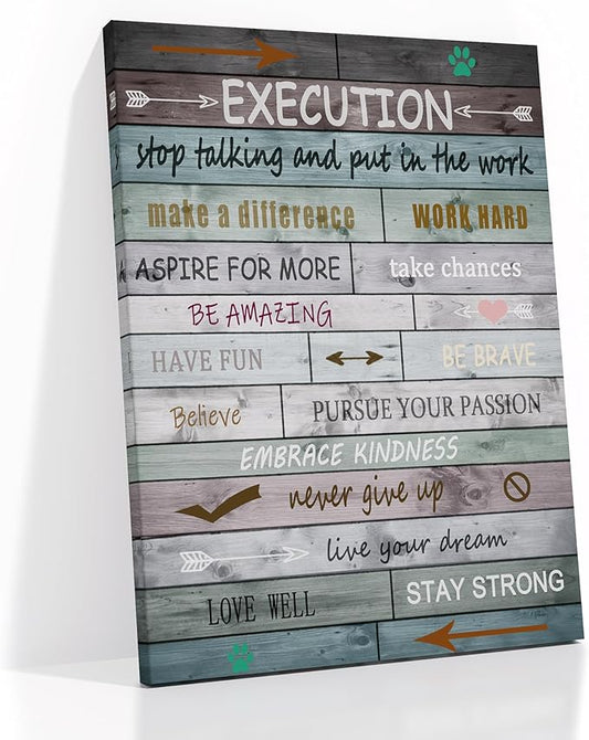 Motivational Poster Wall Art Execution Inspirational Entrepreneur Quotes Print on Canvas Picture Painting Wall Decor Artwork for Bedroom Office Gym Classroom Stretched and Framed [18" W x 24" H]