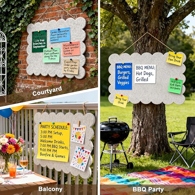 Hanging & Wall-Mounted Felt Bulletin Board with Scalloped Edges, Large Multi-Use Pin Board, Cork Board Alternative for Office, Includes Hanging Rope, Hardware, and Double-Sided Tape（35.4 * 23.6inch）